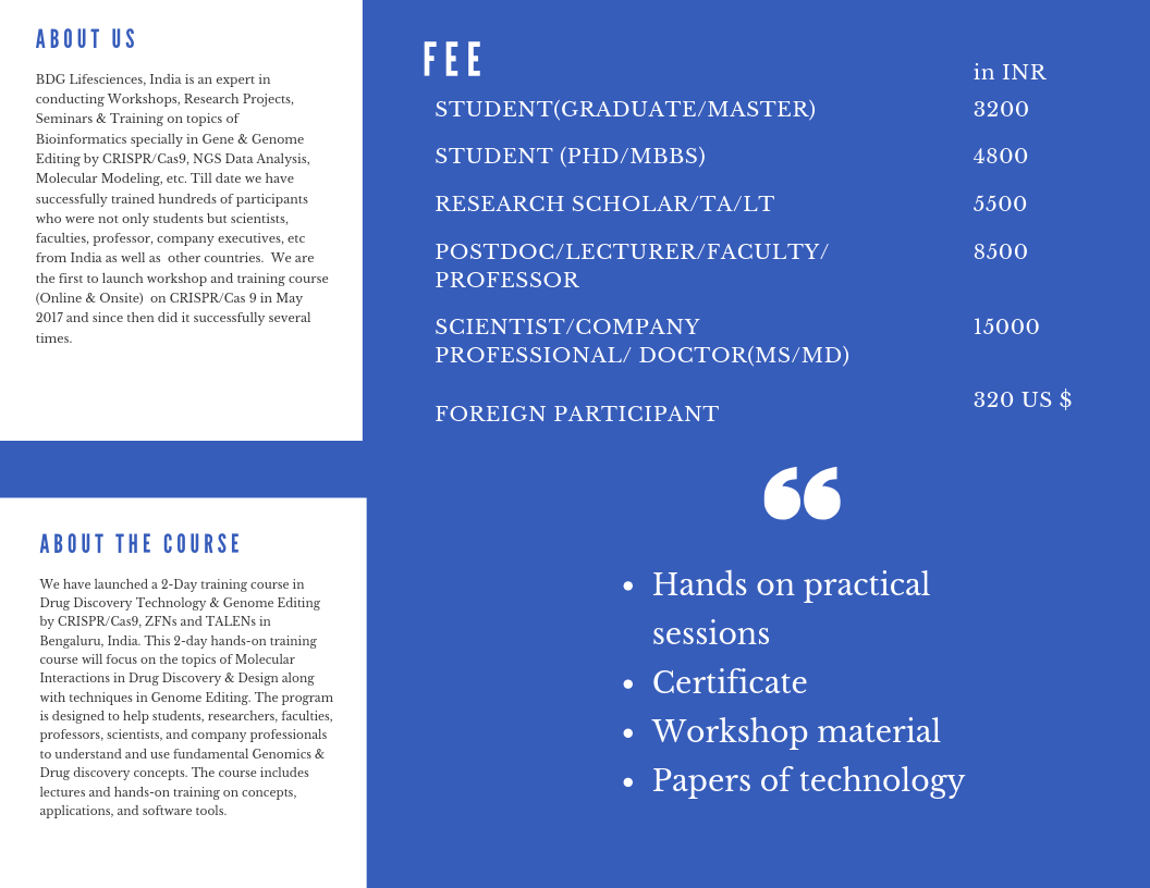 crispr training in bangalore, training in genome editing in india